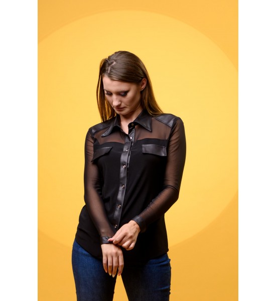 Черна дамска риза с дълъг ръкав 821402 от Popov.Fashion