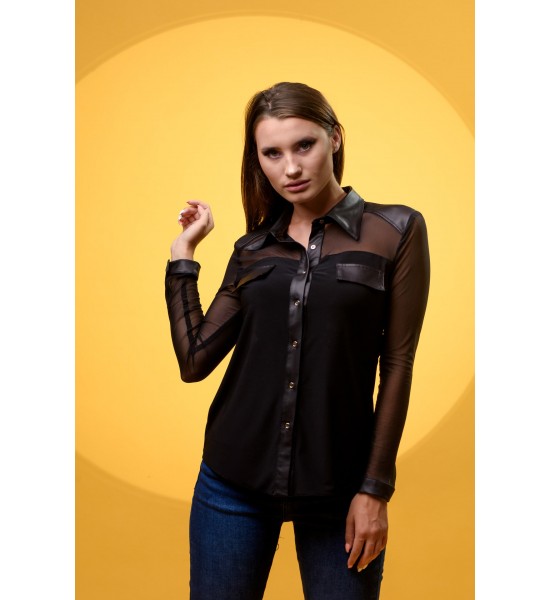 Черна дамска риза с дълъг ръкав 821402 от Popov.Fashion