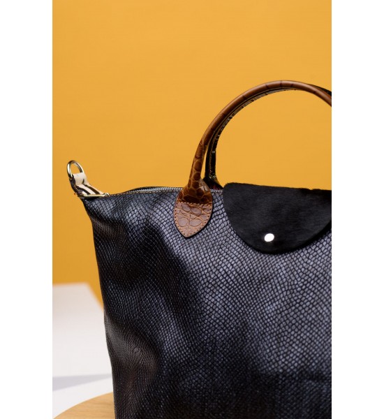 Черна чанта от естествена кожа 191720-1 от Popov.Fashion