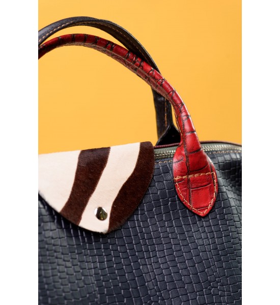 Тъмносиня - червена чанта от естествена кожа 191720-2 от Popov.Fashion