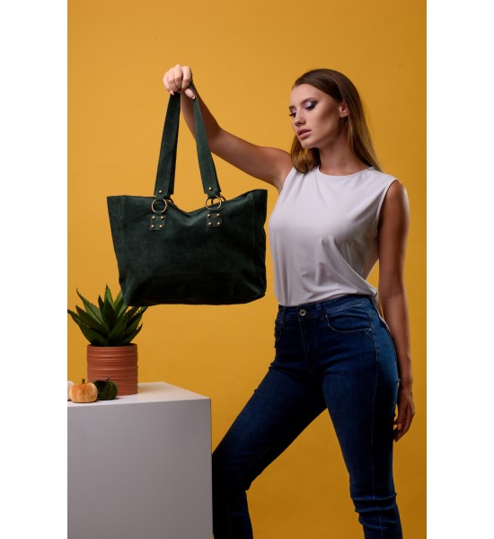 Зелена велурена дамска чанта 210212-4 от Popov.fashion