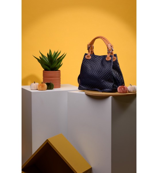 Синя дамска чанта от естествена кожа 115175-2 от Popov.Fashion
