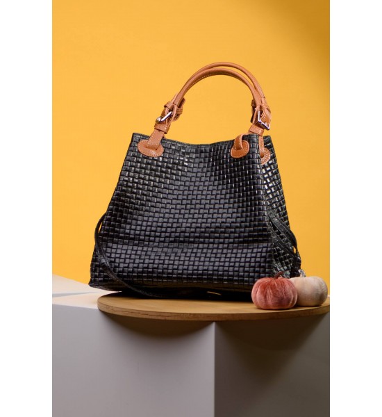 Черна дамска чанта от естествена кожа 115175-1 от Popov.Fashion