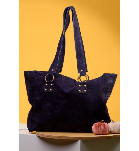 Тъмносиня велурена дамска чанта 210212-2 от Popov.fashion