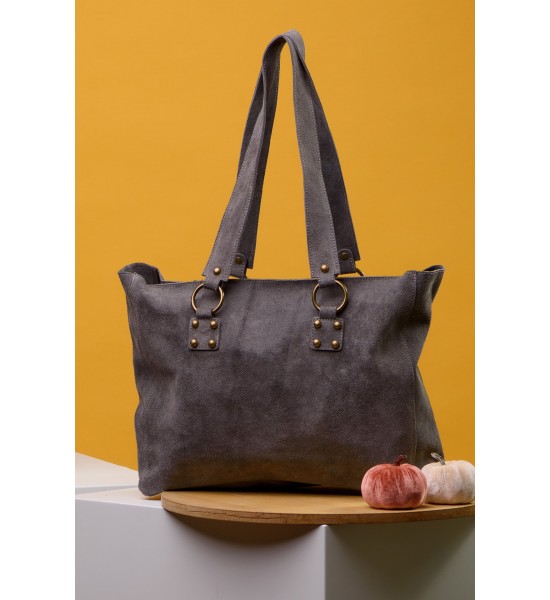 Сива велурена дамска чанта 210212-6 от Popov.fashion