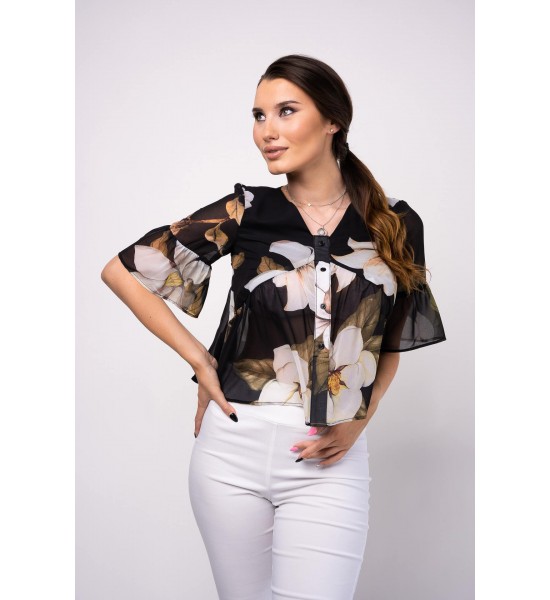 Елегантна къса дамска шифонена риза с V деколте 522128-3 от Popov.Fashion