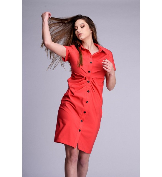 Дамска червена рокля - риза 921301-3 Popov.fashion