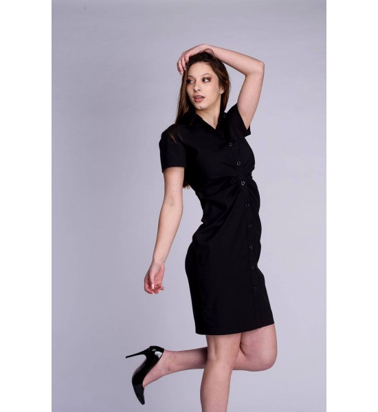  Дамска черна рокля - риза 921301-1 Popov.fashion