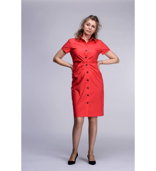  Дамска червена рокля - риза 921301-3 Popov.fashion