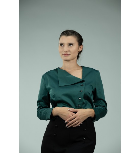 Дамска тъмнозелена асиметрична риза 821404-1 от Popov.Fashion