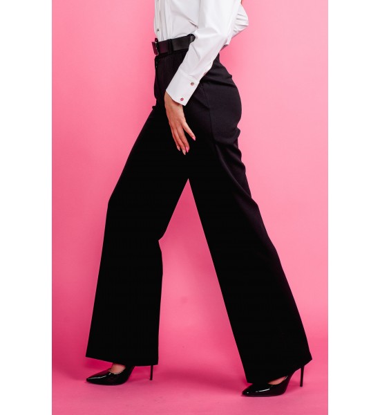 Черен дамски панталон с широки крачоли - клош 122501-1