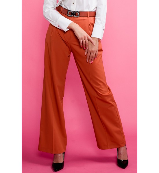 Оранжев дамски панталон с широки крачоли - клош 122501-5