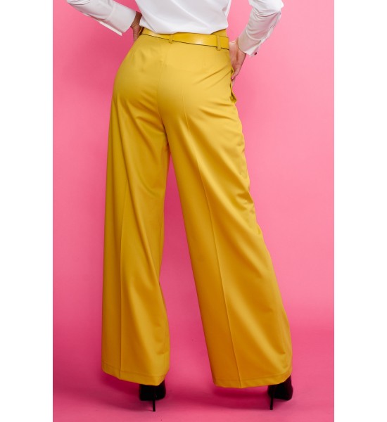 Жълт дамски панталон с широки крачоли - клош 122501-6