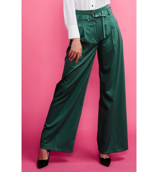 Зелен дамски панталон с широки крачоли - клош 122501-3