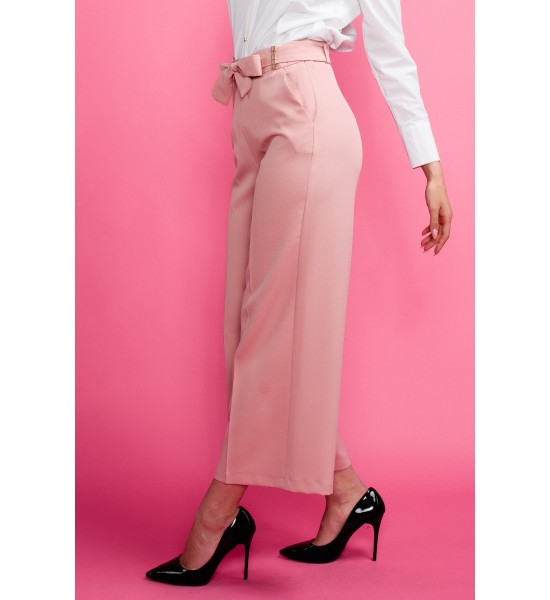 Розов дамски панталон с широки крачоли и 7/8 дължина 122502-5