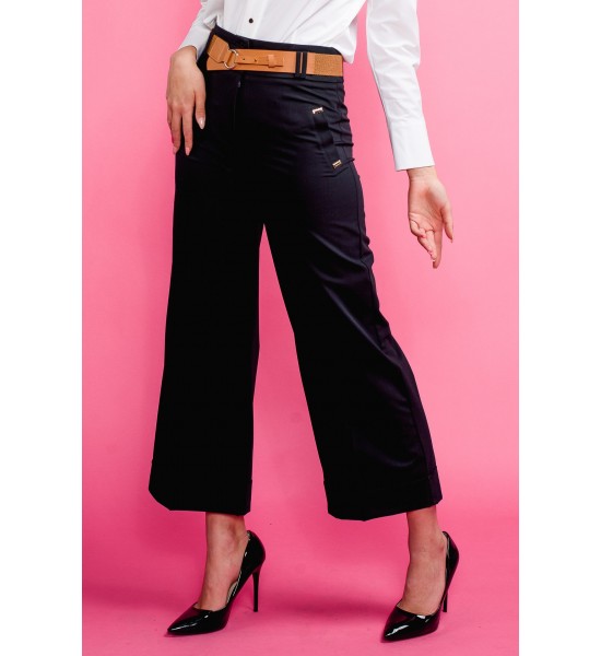 Черен дамски панталон с широки крачоли и 7/8 дължина 122502-1