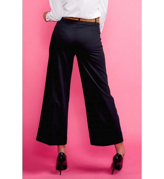 Черен дамски панталон с широки крачоли и 7/8 дължина 122502-1